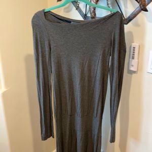 Very flattering grey dress.